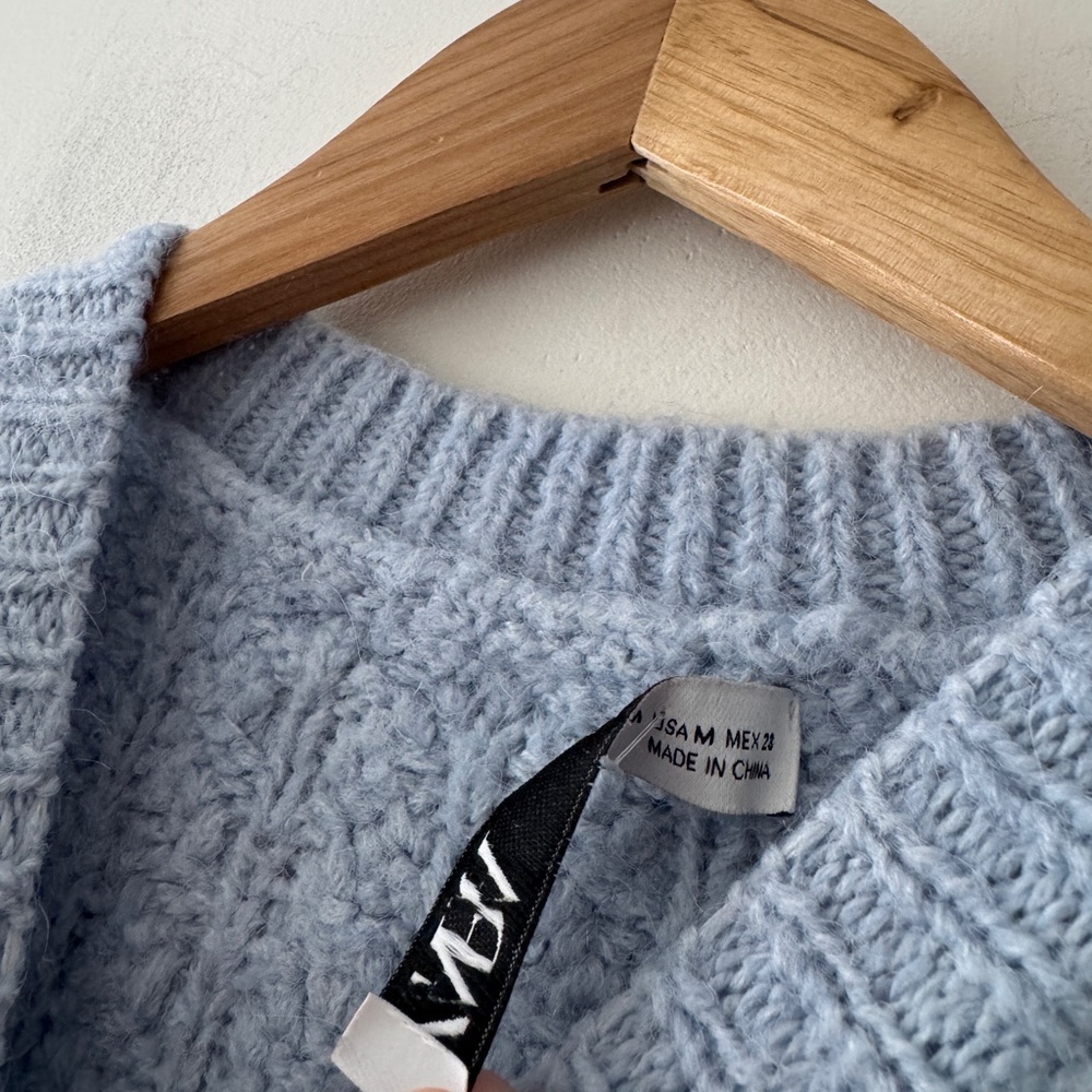 Zara Baby Blue Cable Knit Sweater Vest Wool Alpaca Blend - Picture 9 of 12